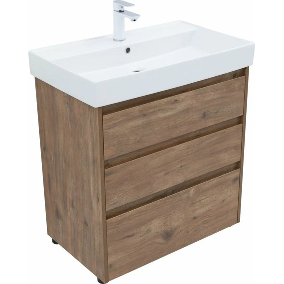 Тумба напольная с раковиной Aquanet Nova Lite 75 см 302474 (3 ящика) дуб рустикальный, Цвет фасада: тёмное дерево - фото 10