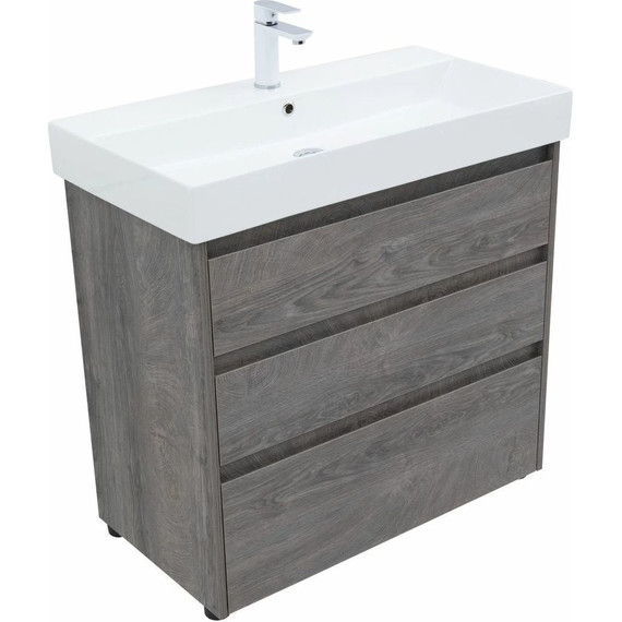 Тумба напольная с раковиной Aquanet Nova Lite 85 см 302476 (3 ящика) дуб рошелье, Цвет фасада: дуб рошелье - фото 11