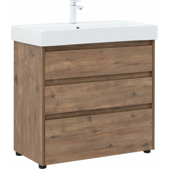 Тумба напольная с раковиной Aquanet Nova Lite 85 см 302477 (3 ящика) дуб рустикальный, Цвет фасада: тёмное дерево - фото 