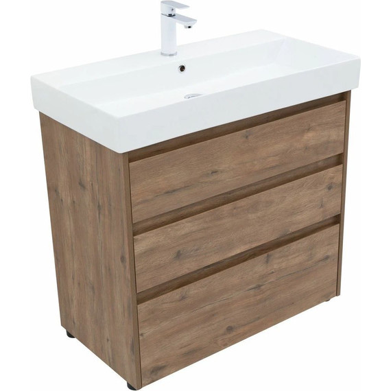 Тумба напольная с раковиной Aquanet Nova Lite 85 см 302477 (3 ящика) дуб рустикальный, Цвет фасада: тёмное дерево - фото 3