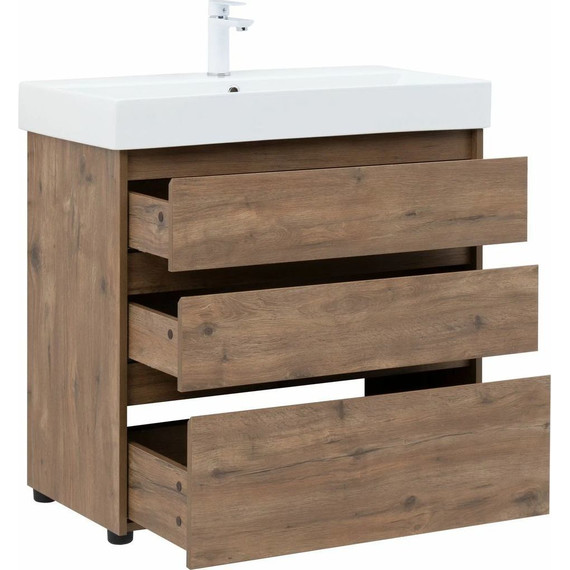 Тумба напольная с раковиной Aquanet Nova Lite 85 см 302477 (3 ящика) дуб рустикальный, Цвет фасада: тёмное дерево - фото 5