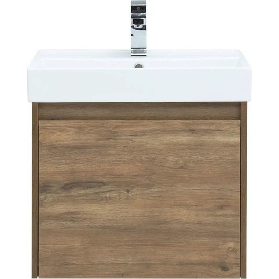 Тумба подвесная с раковиной Aquanet Nova Lite 60 см 249511 (1 ящик) дуб рустикальный, Цвет фасада: тёмное дерево - фото 