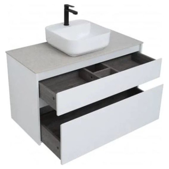 Тумба подвесная со столешницей Aquanet Nova Lite 100 см 242581 (2 ящика) белый, Цвет фасада: белый - фото 12