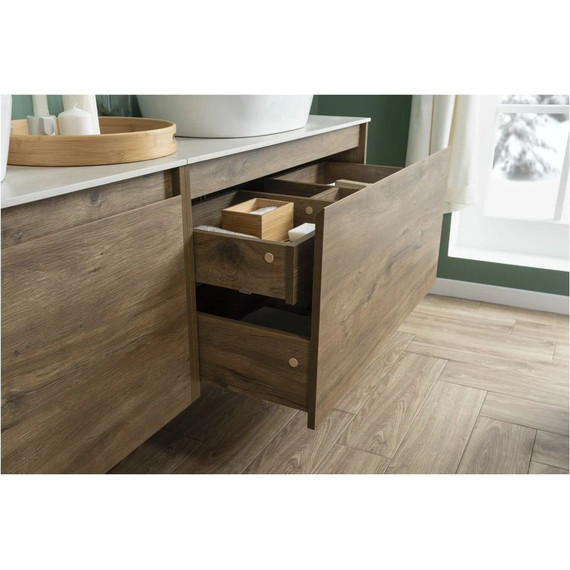 Тумба подвесная со столешницей Aquanet Nova Lite 100 см 249520 (1 ящик) дуб рустикальный, Цвет фасада: тёмное дерево - фото 16