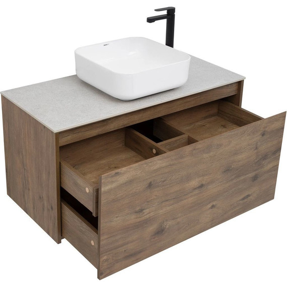 Тумба подвесная со столешницей Aquanet Nova Lite 100 см 249520 (1 ящик) дуб рустикальный, Цвет фасада: тёмное дерево - фото 5