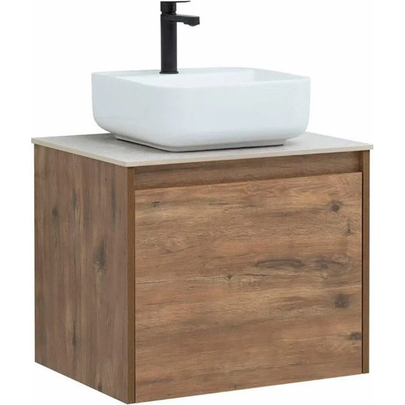 Тумба подвесная со столешницей Aquanet Nova Lite 60 см 249511 (1 ящик) дуб рустикальный, Цвет фасада: тёмное дерево - фото 