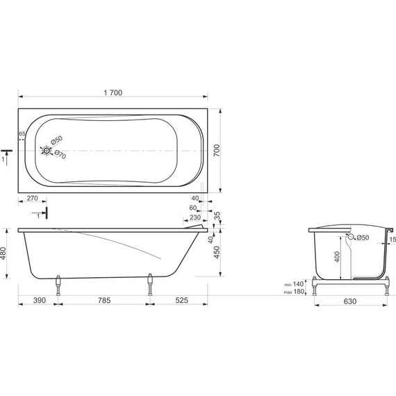 Ванна каменная Эстет Альфа 170х70 см ФР-00006565 - фото 7