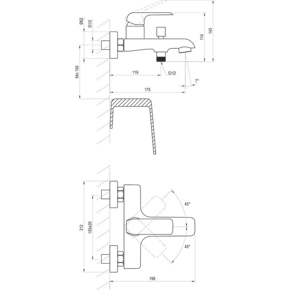 Смеситель для ванны Ravak Flat - FL 022.20/150 X070175, чёрный матовый - фото 4