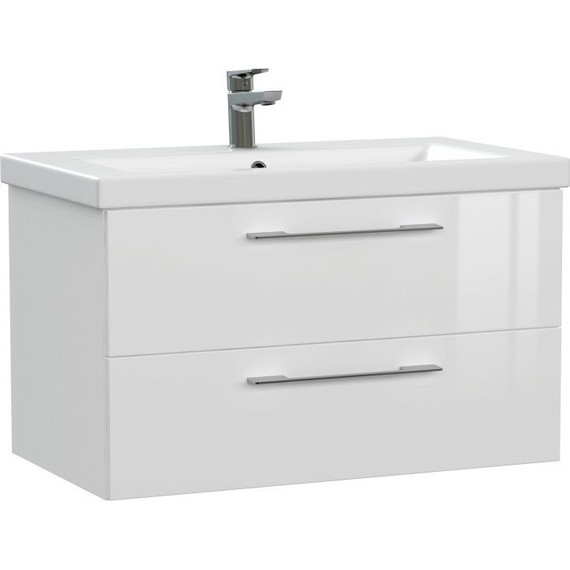 Тумба подвесная с раковиной Cersanit Lara 80 см 64137, 2 ящика, белый - фото 