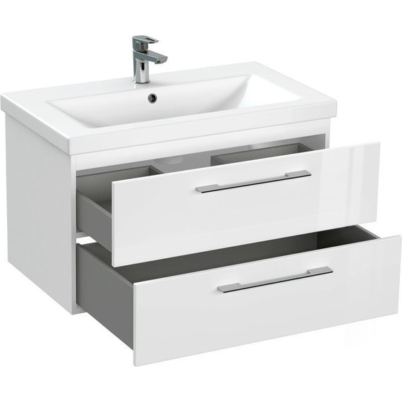 Тумба подвесная с раковиной Cersanit Lara 80 см 64137, 2 ящика, белый - фото 9