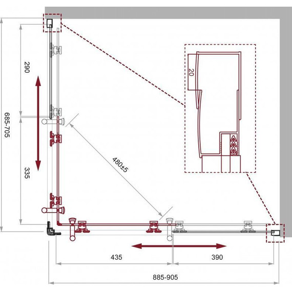 Душевое ограждение BelBagno 90x70 см UNO-195-AH-2-90/70-C-Cr, хром/прозрачное - фото 5