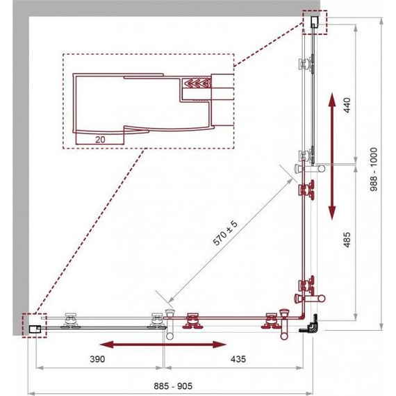 Душевое ограждение BelBagno 100x90 см UNO-195-AH-2-100/90-P-Cr, хром/матовое - фото 7
