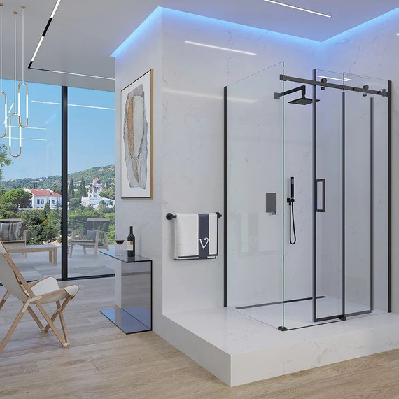 Душевое ограждение Veconi Rovigo 140x80 см RV074B-14080-01-C4 (стекло 8 мм) чёрный/прозрачное - фото 2