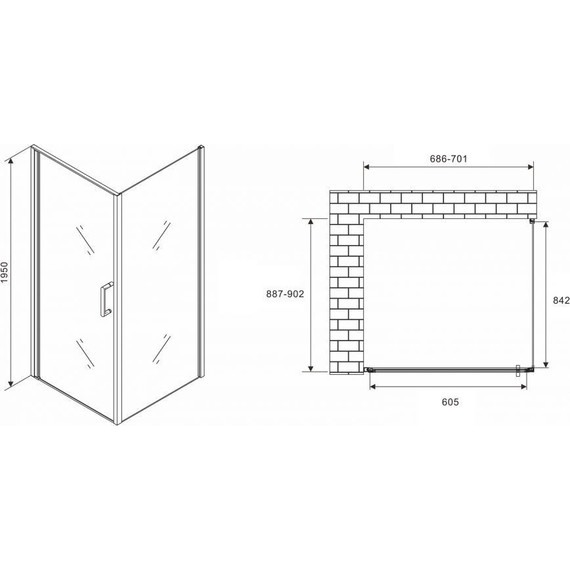 Душевое ограждение Abber Sonnenstrand 70х90 см AG04070-S90, хром/прозрачное - фото 4