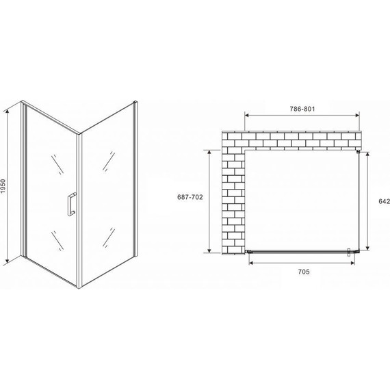 Душевое ограждение Abber Sonnenstrand 80х70 см AG04080B-S70B, черный/прозрачное - фото 3