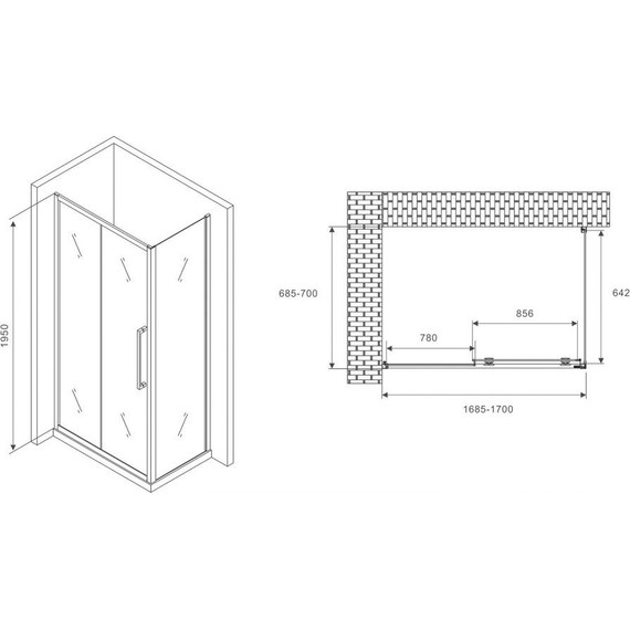 Душевое ограждение Abber Schwarzer Diamant 170х70 см AG30170H-S70, хром/прозрачное - фото 5