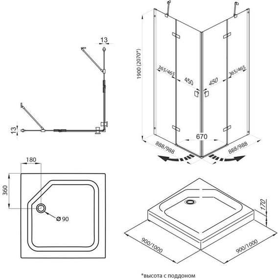 Душевое ограждение Triton Дельта 90x90 см, хром/прозрачное - фото 2