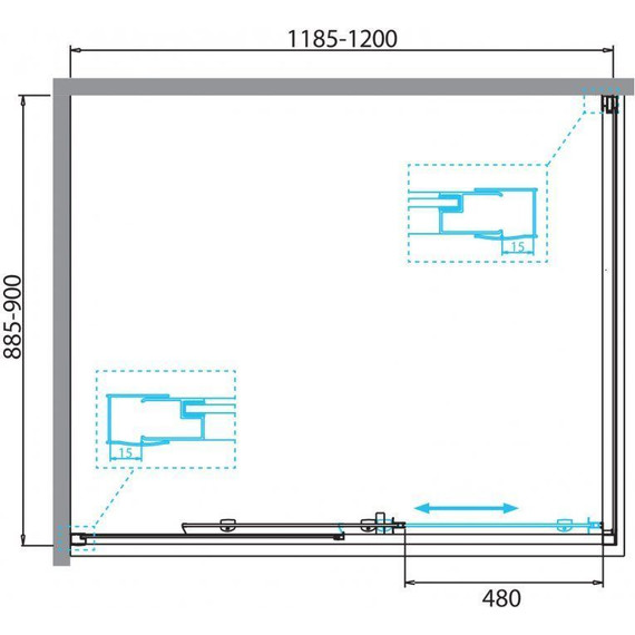 Душевое ограждение BelBagno 120x90 см DUE-AH-1-120/90-C-CR, хром/прозрачное - фото 8