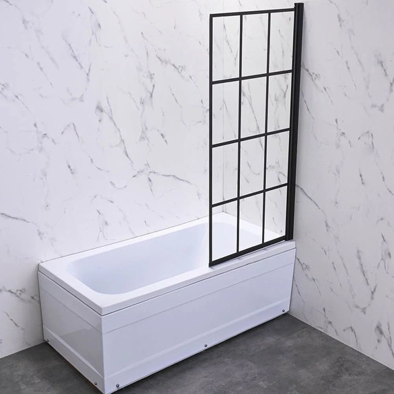 Шторка для ванны Veconi Palau 90 см PL77R-90-01-C6 R, чёрный/прозрачное - фото 