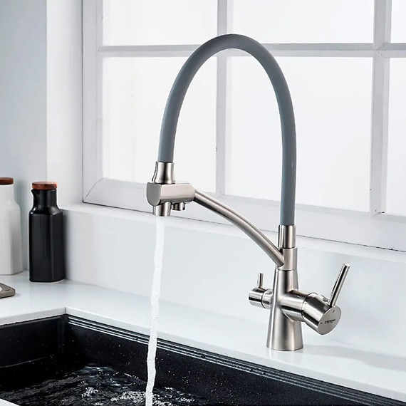 Смеситель для кухни Ledeme L4855A-9, сатин/серый - фото 2