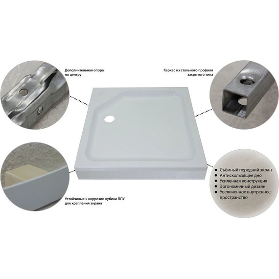 Поддон акриловый Тритон ПД1 90x90 см (каркас и панель в комплекте) - фото 4