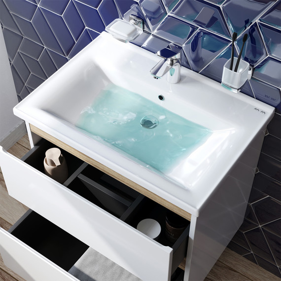 Тумба подвесная с раковиной Am.Pm X-Joy 65 см M85AFHX0652WG, белый глянцевый, Цвет фасада: белый - фото 5