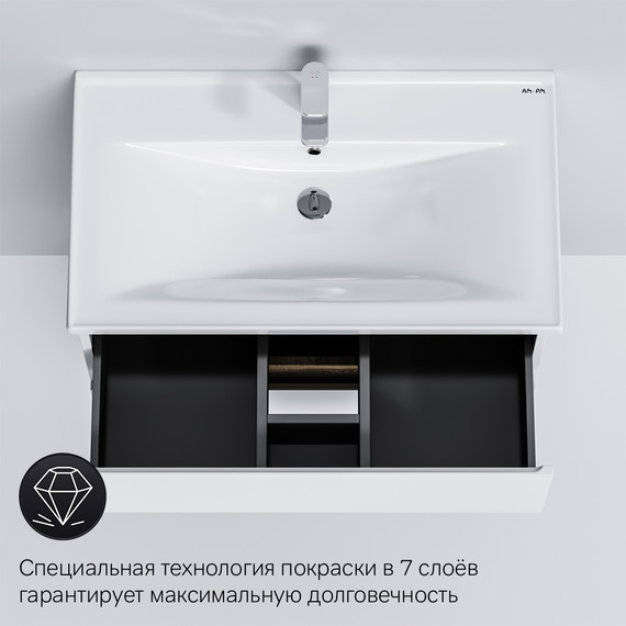 Тумба подвесная с раковиной Am.Pm X-Joy 80 см M85AFHX0802WG, белый глянцевый, Цвет фасада: белый - фото 8