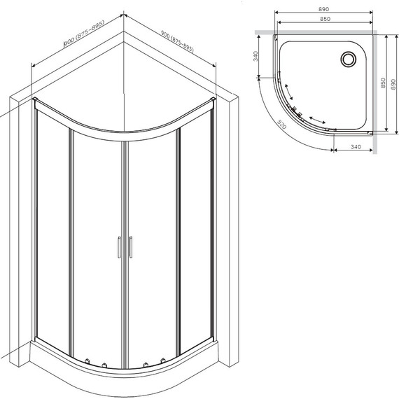 Душевое ограждение Am.Pm Gem 90х90 см W90G-401-090WT, серебро/прозрачное - фото 14