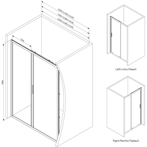 Дверь душевая Am.Pm Gem Solo 140х195 см W90G-140-1-195BG, черный/тонированное - фото 7
