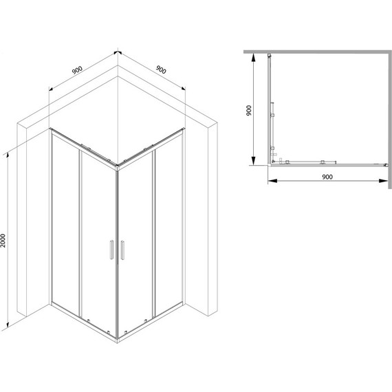 Душевое ограждение Am.Pm Gem S Square Slide 90x90 см W93G-403-090BT, черный/прозрачное - фото 12