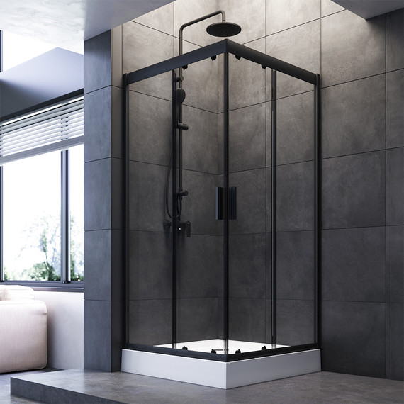 Душевое ограждение Am.Pm Gem Square Slide W90G-403-090BT, черный/прозрачное - фото 2