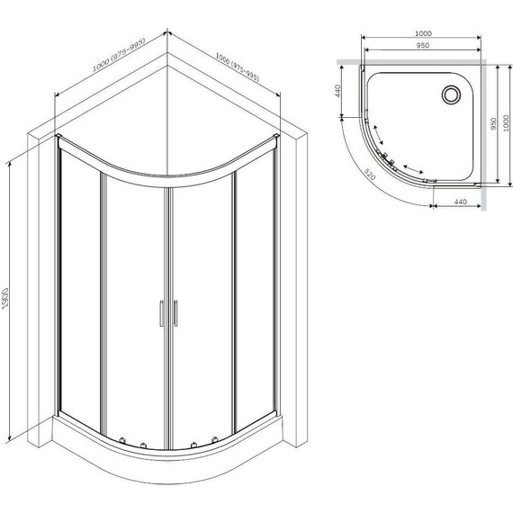 Душевое ограждение Am.Pm Gem 100х100 см W90G-401-100WT, хром/прозрачное - фото 14