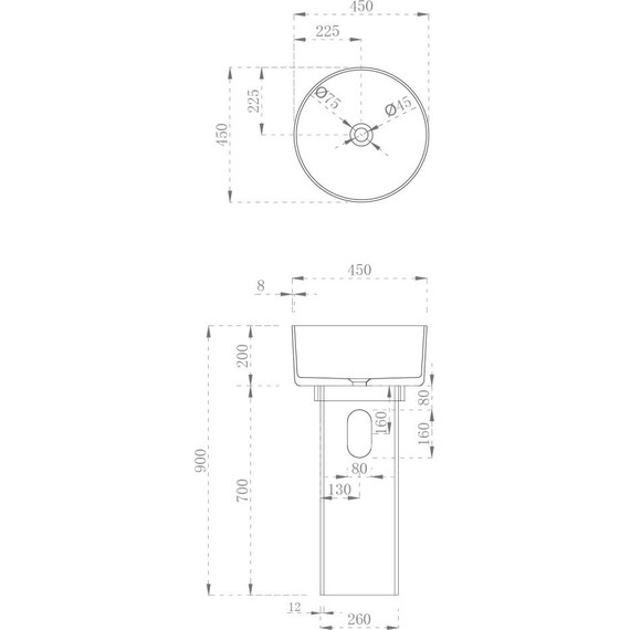Раковина напольная прозрачная Abber Kristall 45 см AT2702Onyx-H с техническим отверстием для монтажа у стены, черный - фото 3