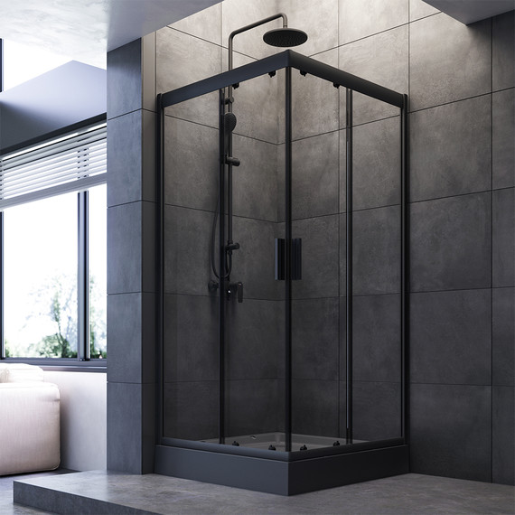 Душевое ограждение Am.Pm Gem Square Slide W90G-403-090BT, черный/прозрачное - фото 4