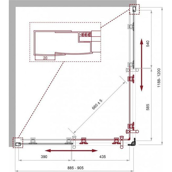 Душевое ограждение BelBagno 120x90 см UNO-195-AH-2-120/90-C-NERO, черный/прозрачное - фото 3