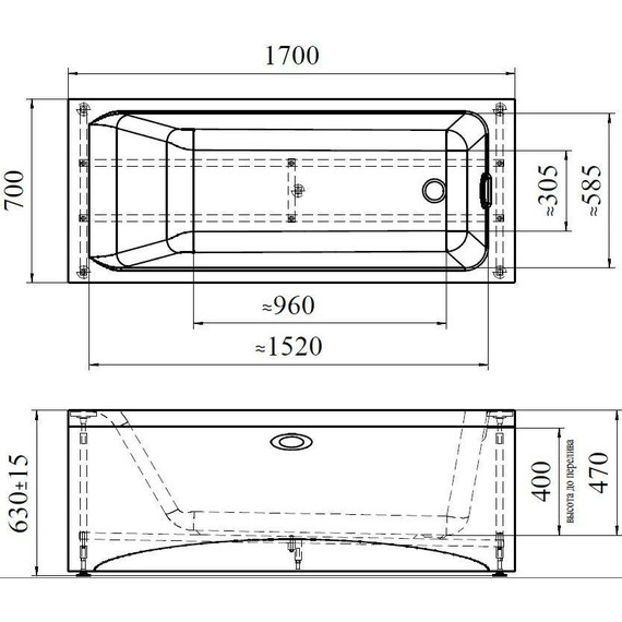 Ванна акриловая Радомир Агата 170x70 см (в комплекте каркас), Размер - мм: 1700х700 - фото 9