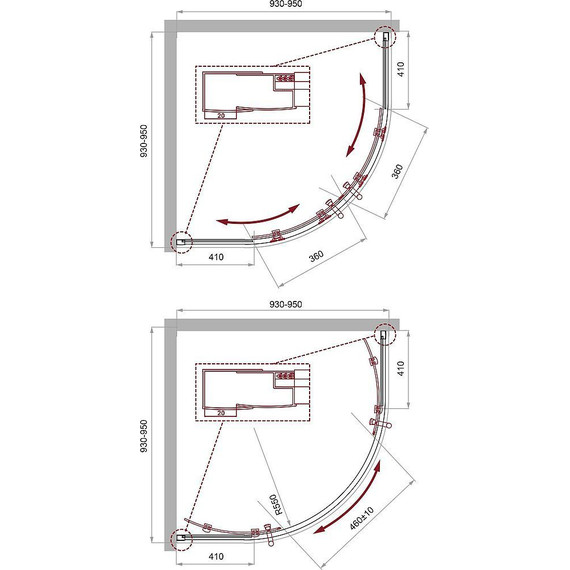 Душевое ограждение BelBagno 95x95 см UNO-195-R-2-95-C-Cr, хром/прозрачное - фото 2