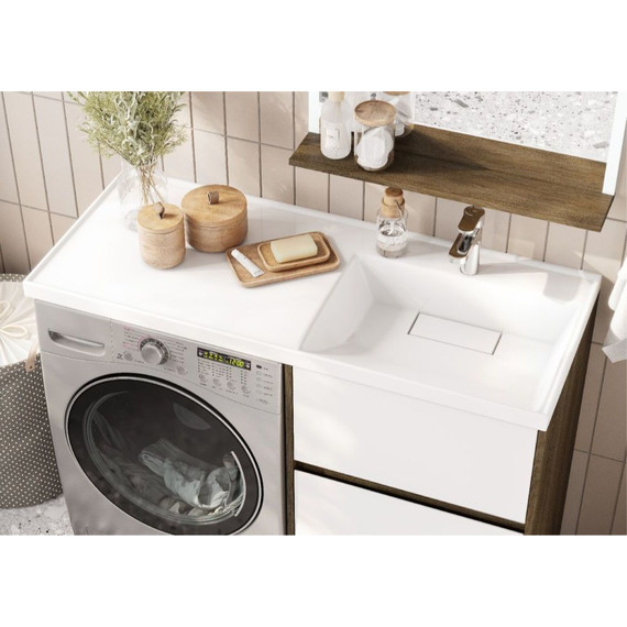 Тумба напольная с раковиной-столешницей Акватон Лондри 120 см 1A2669K2LHDY0 (раковина справа) дуб кантри/белый - фото 7