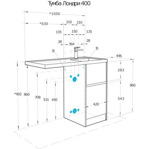Тумба напольная с раковиной-столешницей Акватон Лондри 105 см 1A2670K1LHDR0 (раковина слева) дуб рустикальный - фото 13