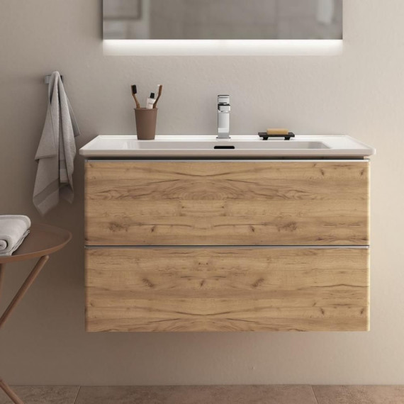 Тумба подвесная с раковиной Ideal Standard Adapto 64 см T4296PB+T300301, золотой дуб - фото 7