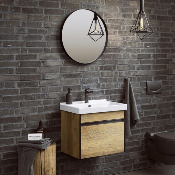 Тумба подвесная с раковиной Aqwella Urban 60 см URB0106DB, дуб балтийский, Цвет фасада: тёмное дерево - фото 6