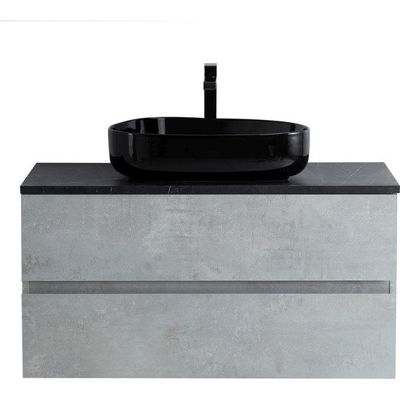 Тумба подвесная со столешницей Cezares MOLVENO 46-100-2C-SO-BET 100 см, Beton/Marmo Nero Opaco - фото 