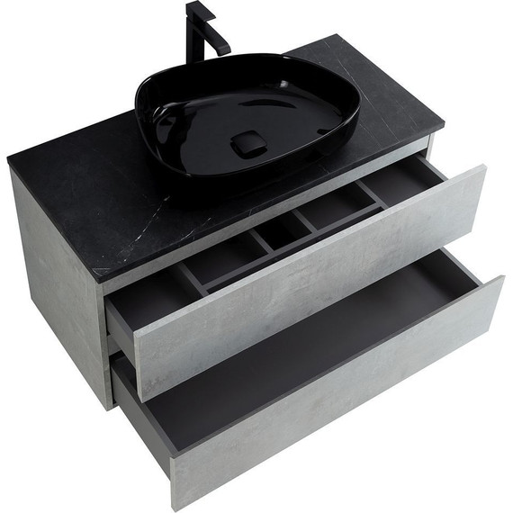Тумба подвесная со столешницей Cezares MOLVENO 46-100-2C-SO-BET 100 см, Beton/Marmo Nero Opaco - фото 7