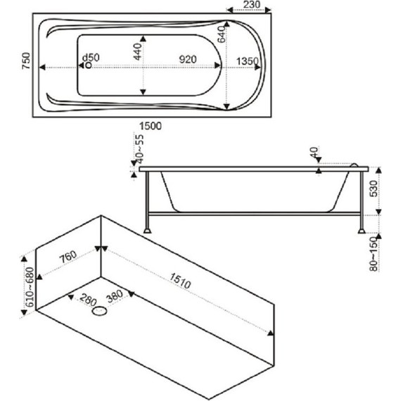 Ванна акриловая 150*75 Bas БРИЗ - фото 5