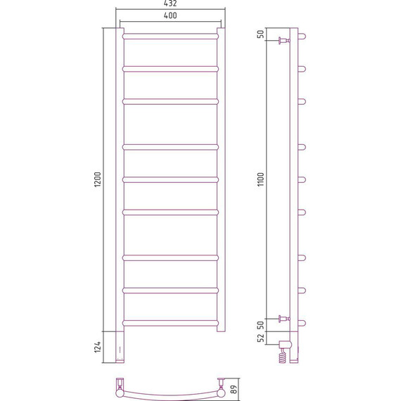 Полотенцесушитель электрический Сунержа Галант 3.0 П9 1200x400 мм 00-5800-1240 L - фото 10