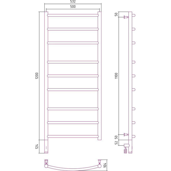 Полотенцесушитель электрический Сунержа Галант 3.0 П9 1200x500 мм 00-5800-1250 L - фото 10