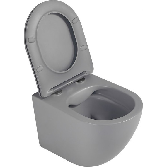 Унитаз подвесной безободковый Abber Bequem AC1101MG с крышкой микролифт, серый матовый, Цвет производителя: серый - фото 