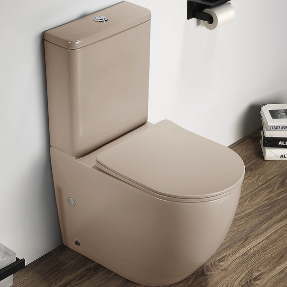 Унитаз-компакт CeramaLux Rimless 2166XMC с крышкой микролифт, капучино матовый, Цвет производителя: коричневый - фото 