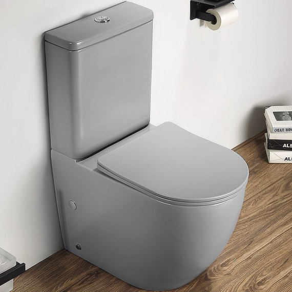 Унитаз-компакт CeramaLux Rimless 2166XMH с крышкой микролифт, светло-серый матовый - фото 