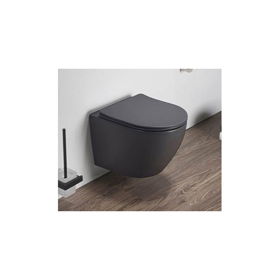 Унитаз подвесной CeramaLux Rimless 2197MDH с крышкой микролифт, серый матовый, Цвет производителя: серый - фото 